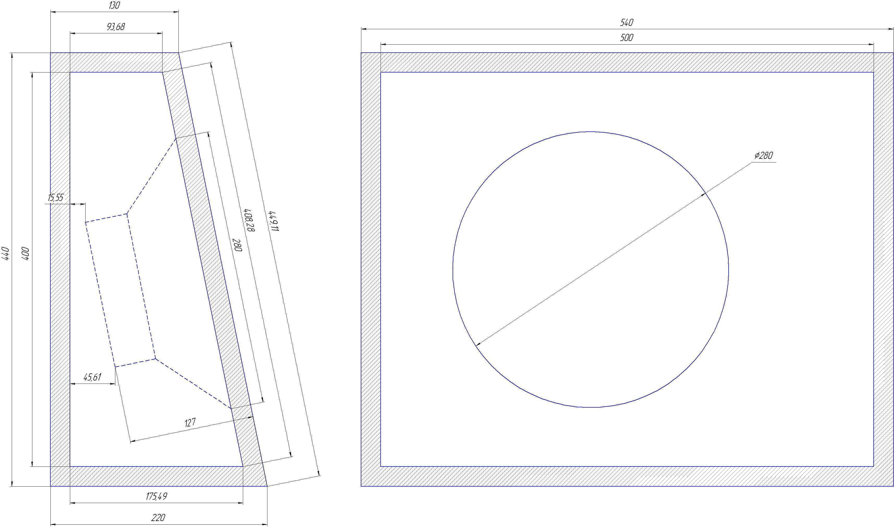 короб для овального динамика чертеж